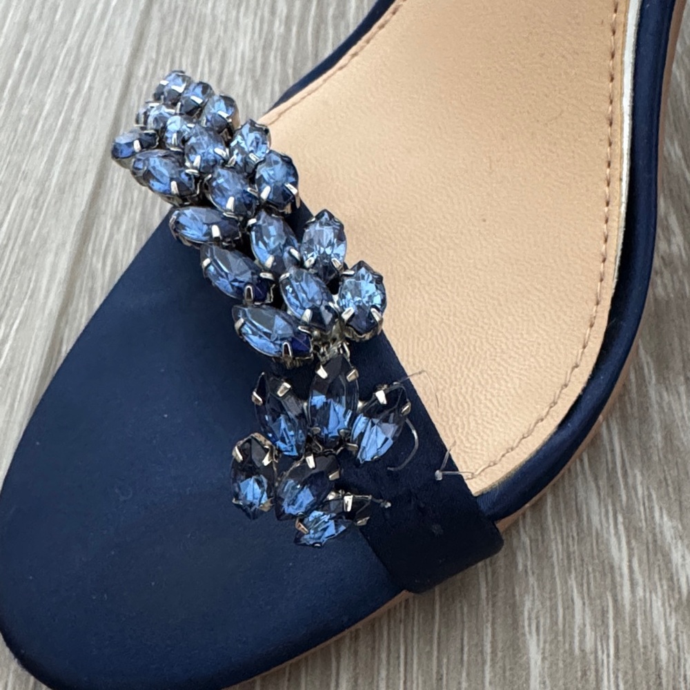 Badgley Mischka Embellished Navy Satin Ankle-Strap Heels - Picture 4 of 5